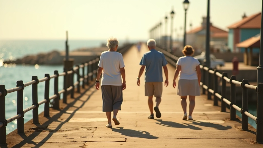 Jubilados disfrutando de un paseo tranquilo en el muelle histórico de La Guancha