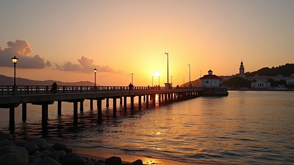 Vista panorámica del muelle de La Guancha en Ponce al atardecer
