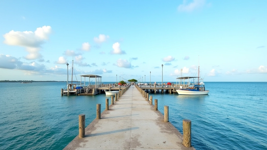 Vista panorámica del muelle de Ponce mostrando diferentes secciones y puntos de interés
